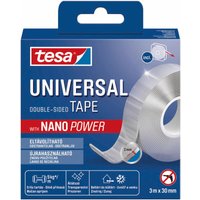 Tesa - Universal Nano Tape - transparentes, doppelseitiges Klebeband - leicht wiederablösbar und wiederverwendbar - wetterfest, für In- und Outdoor von Tesa