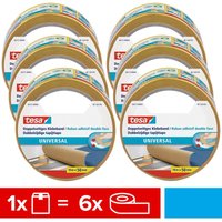 tesa Doppelseitiges Klebeband Universal im 6er Pack - Vielseitiges Klebeband für Verpackungen, Deko und Teppiche oder zum Basteln - 6 Rollen je 10 m von Tesa