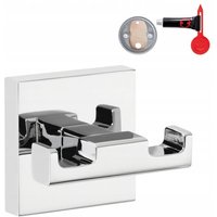 Deluxxe Doppel-Handtuchhaken, verchromt - Bad-Haken mit doppelter Aufhänge-Lösung, zur Wandbefestigung ohne Bohren, inkl. Klebelösung - 49 mm x 49 mm von Tesa