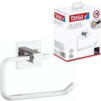 Deluxxe Toilettenpapierhalter ohne Deckel, verchromt - zur Wandbefestigung ohne Bohren, inkl. Klebelösung - 45 mm x 160 mm x 101 mm - Tesa von Tesa