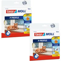 2 x Tesa moll P-Profil Gummidichtung im 2er Pack - Selbstklebende Dichtung zum Isolieren von Spalten an Fenstern und Türen - Weiß - 2x 10 m x 9 mm x von Tesa