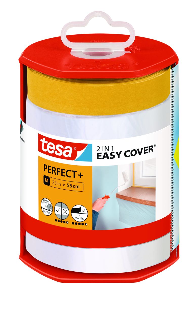 tesa Abdeckfolie Easy Cover Perfect+ Spender & Nachfüllrolle M, 33 m x 55 cm von Tesa
