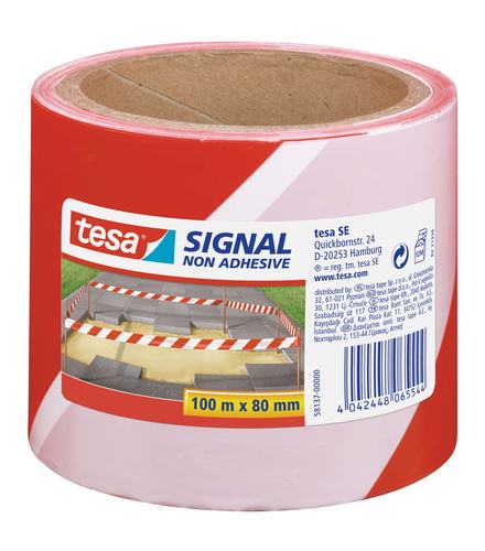 tesa Absperrband Signal 100 m x 80 mm rot-weiß von Tesa