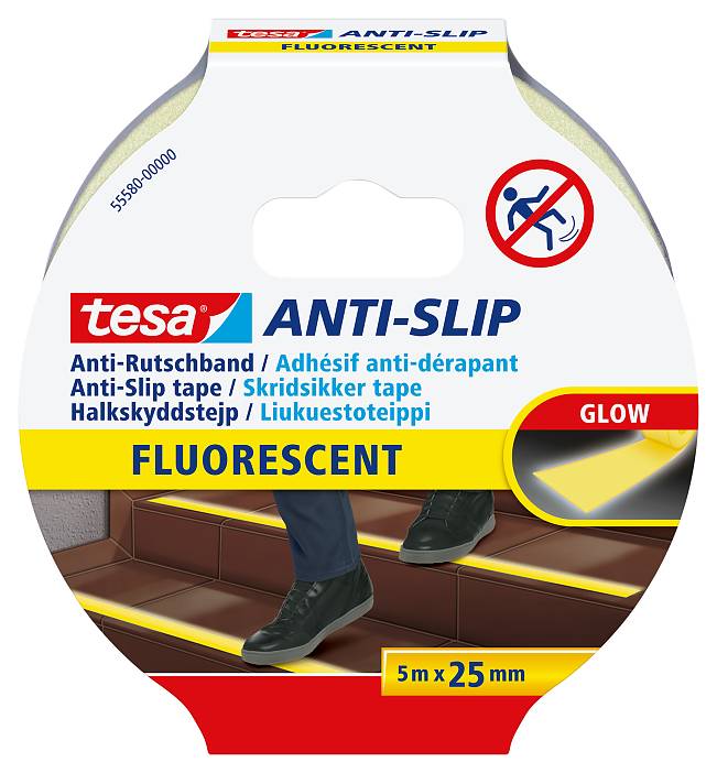 tesa Anti-Rutschband fluoreszierend 5 m x 25 mm, gelb von Tesa