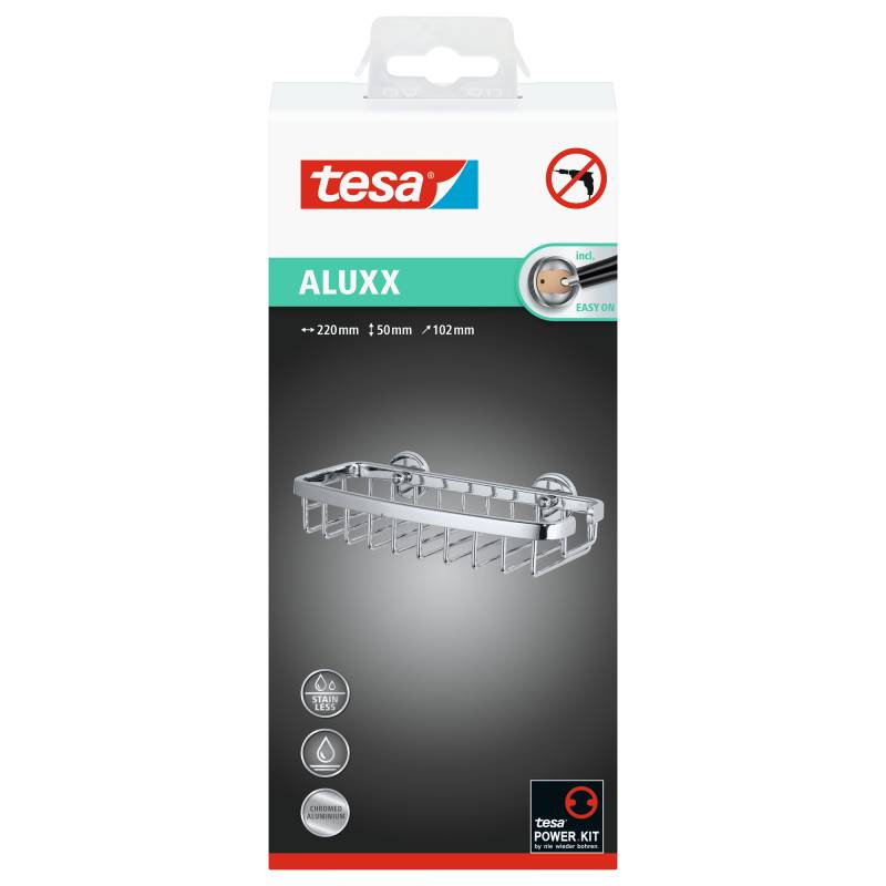 tesa Duschablage 'Aluxx' verchromt mit Befestigungslösung 5 x 22 x 10,2 cm von Tesa