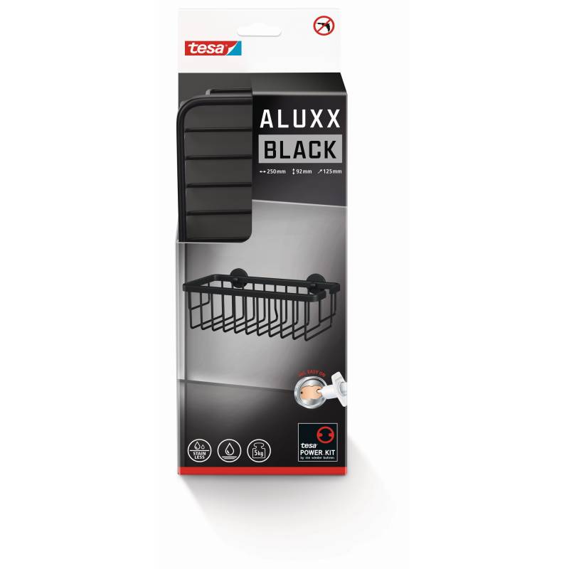tesa Duschkorb 'Aluxx Black' mattschwarz mit Klebelösung 25 x 9,2 x 12,5 cm von Tesa