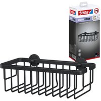 tesa® MOON BLACK Duschablage zur Wandmontage ohne Bohren, schwarz matt - einstöckig und extra tief - für Bäder im Industrial Style und moderne von Tesa