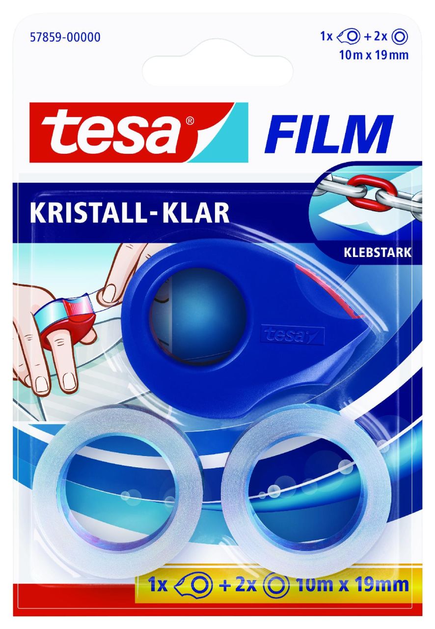 tesa Film + Mini Abroller 10 m x 19 mm, rot-blau von Tesa