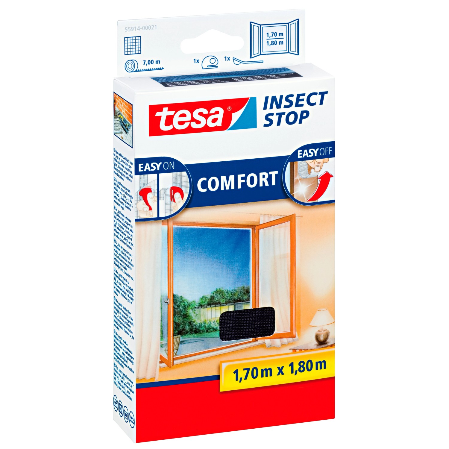 Tesa Fliegengitter Fenster mit Klettband Comfort Anthrazit 180 cm x 170 cm von Tesa