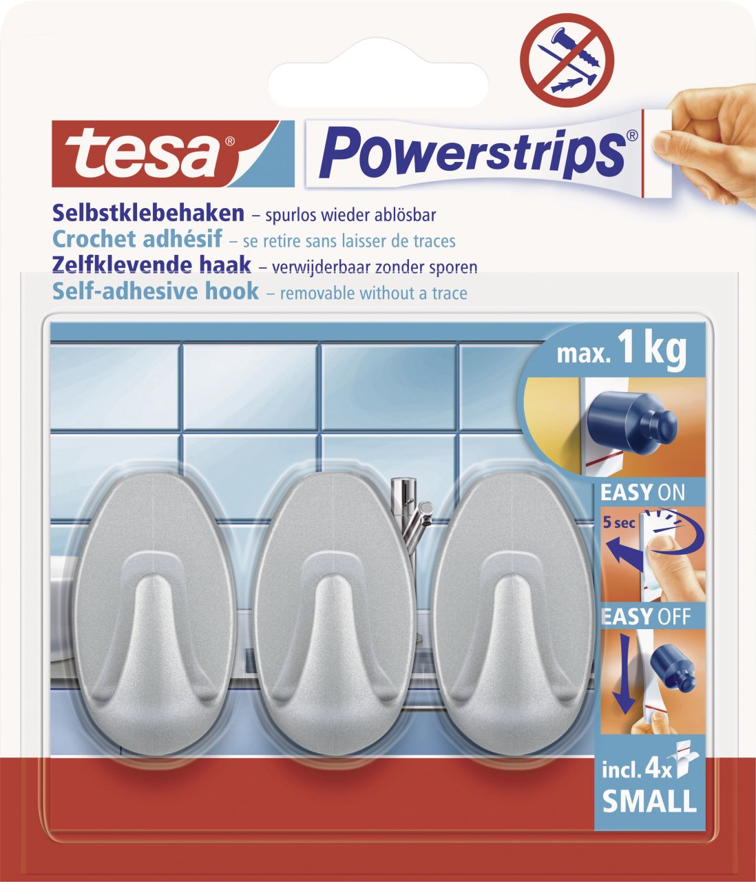 tesa Haken Powerstrip Small oval, matt-chrome von Tesa