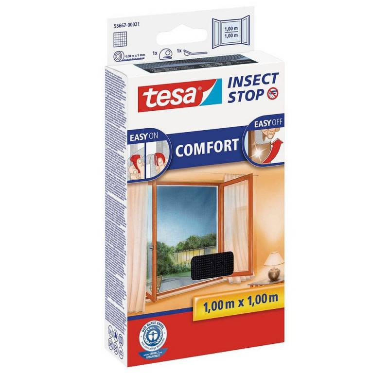 tesa Insektenschutz-Fensterrahmen 1 Fliegengitter COMFORT Fenster anthrazit 1x1m, (1-St) von Tesa