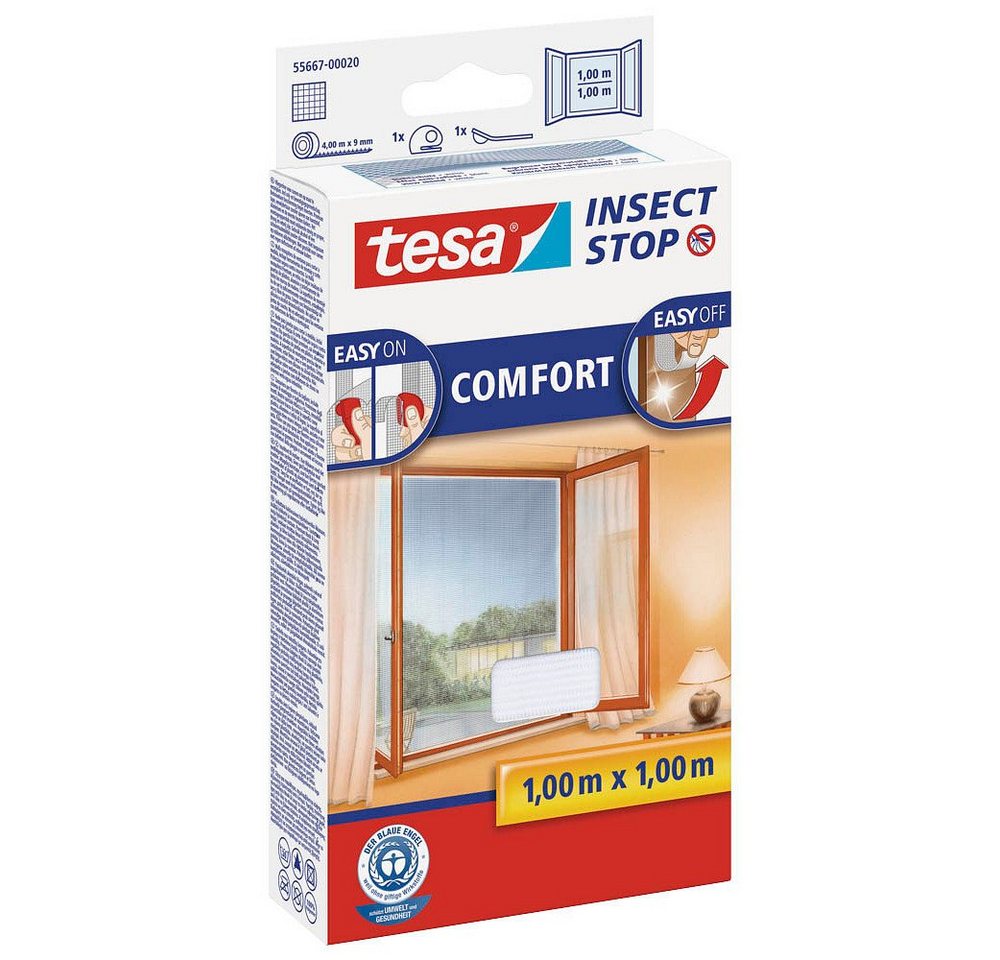 tesa Insektenschutz-Fensterrahmen 1 Fliegengitter COMFORT Fenster weiß 1x1m, (1-St) von Tesa