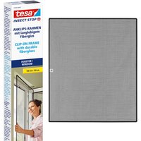 tesa Insektenschutz-Fensterrahmen "Insect Stop Anklipsrahmen - Fliegengitter für Fenster" Packung, inkl. Fiberglas-Netz in Anthrazit, Rahmen und Halteklip-Lösung, 1 Stk. tlg. Selbstklebende Halteklips, zuschneidbarer Rahmen, ohne Bohren von Tesa