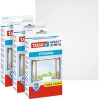 tesa Insektenschutz-Fensterrahmen "Insect Stop Standard Fliegengitter für Fenster - 1.3 m : 1.5 m", Insektenschutzgitter - Fliegenetz ohne Bohren - zuschneidbar von Tesa