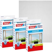 tesa Insektenschutz-Fensterrahmen "Insect Stop Standard Fliegengitter für Fenster - 1.3 m : 1.5 m", Insektenschutzgitter - Fliegenetz ohne Bohren - zuschneidbar von Tesa