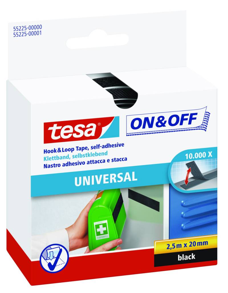 tesa Klettband On & Off 2,5 m x 20 mm, schwarz von Tesa