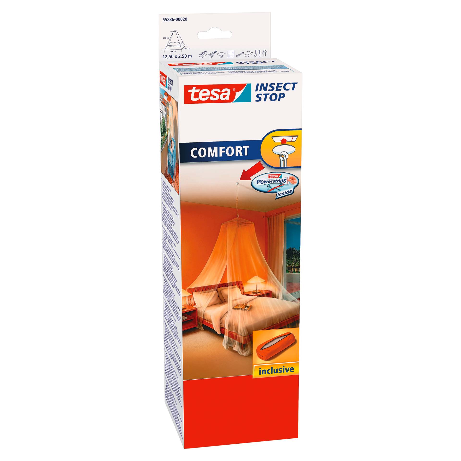 tesa Moskitonetz mit Deckenhaken 'Comfort' weiß 12,5 m x 250 cm von Tesa