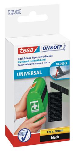 tesa On & Off Klettband 1 m x 20 mm, schwarz von Tesa