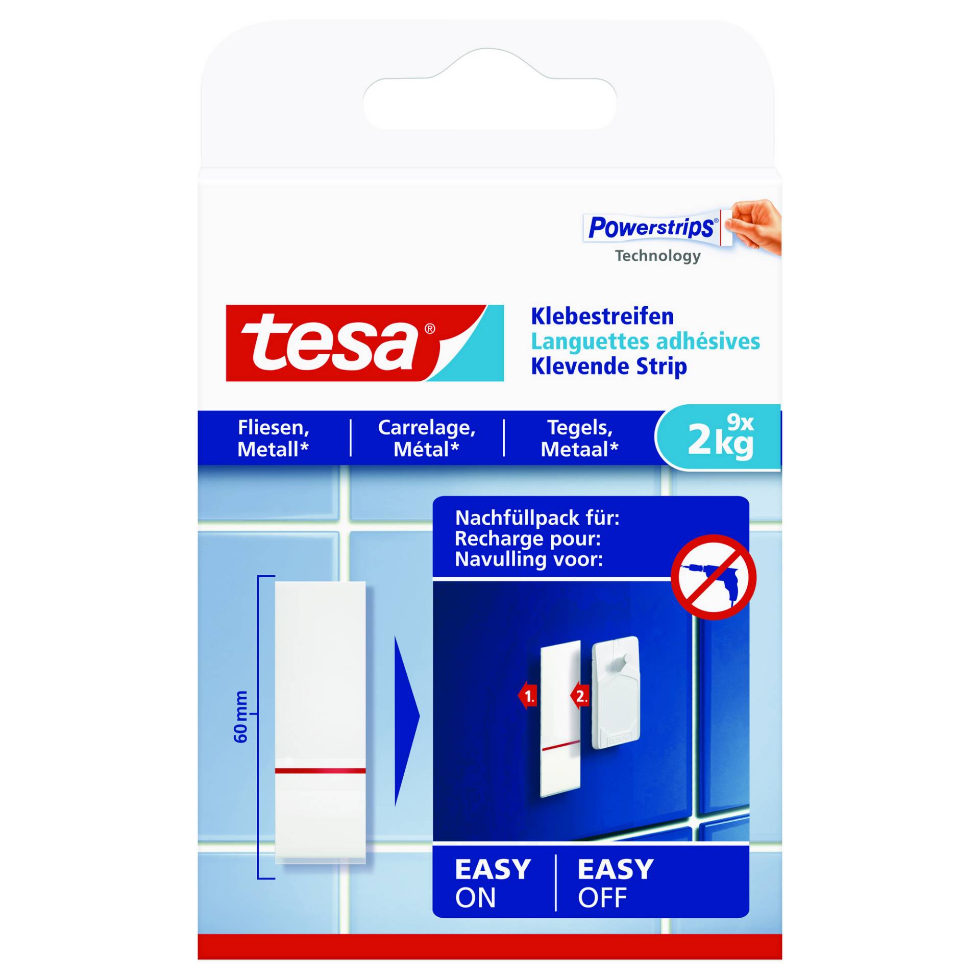 tesa Powerstrips® Klebestreifen Fliesen/Metall weiß 2 kg 9 Stück von Tesa