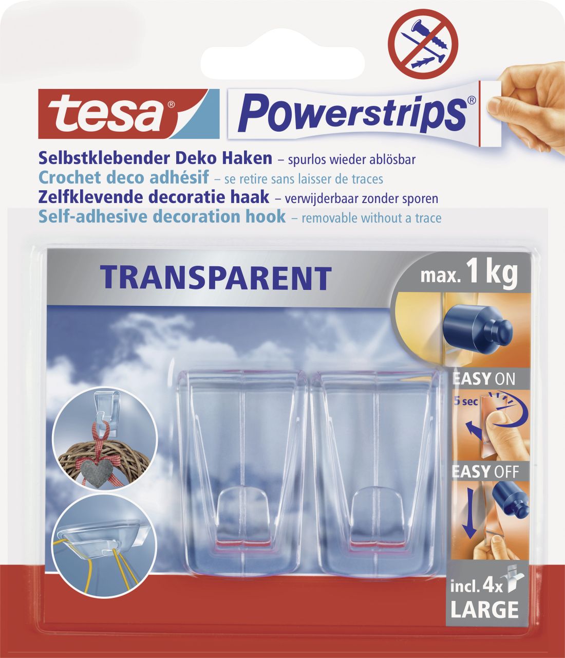 tesa Powerstrips Deco Haken Large transparent von Tesa