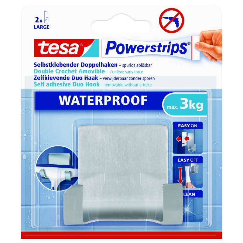 tesa Powerstrips Duohaken "Waterproof" edelstahlfarben von Tesa