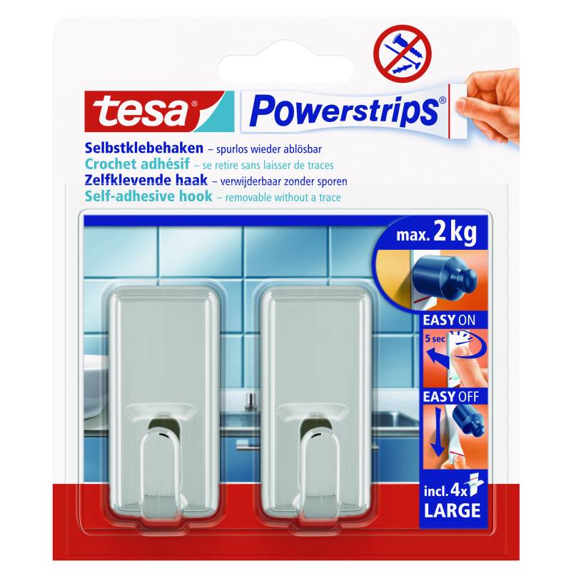 tesa Powerstrips Haken "Classic" large chromfarben 2 Stück von Tesa