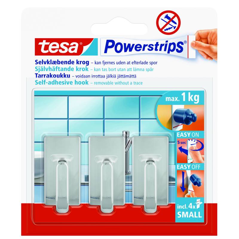 tesa Powerstrips Haken "Classic" small chromfarben von Tesa
