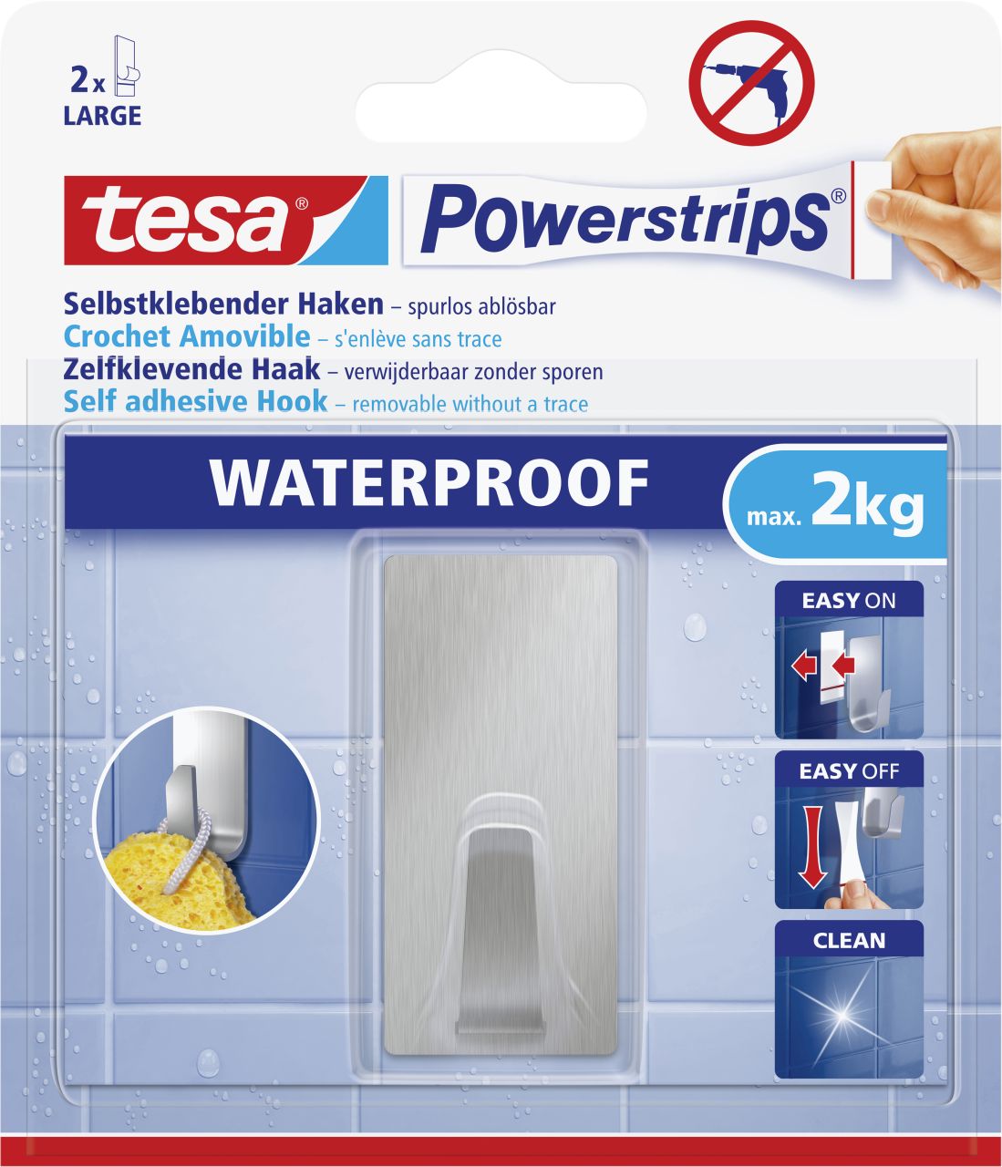 tesa Powerstrips Haken Large Waterproof rechteckig, Edelstahl von Tesa