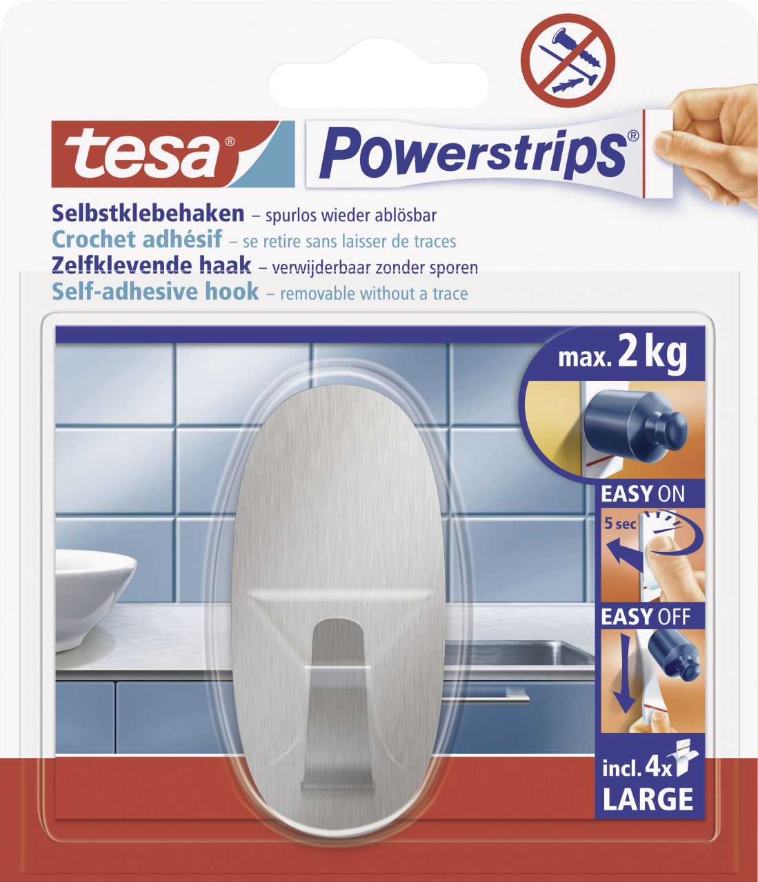 tesa Powerstrips Haken Large oval, Edelstahl von Tesa