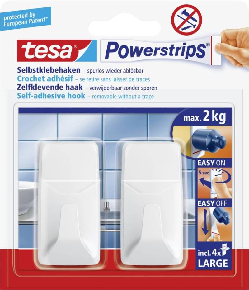 tesa Powerstrips Haken Large rechteckig, weiß von Tesa