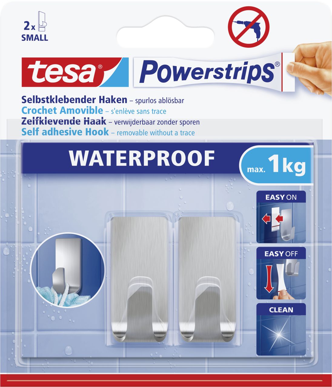 tesa Powerstrips Haken Small Waterproof rechteckig, Edelstahl von Tesa