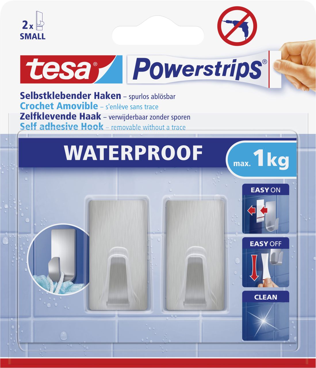 tesa Powerstrips Haken Small Waterproof rechteckig, Edelstahl von Tesa