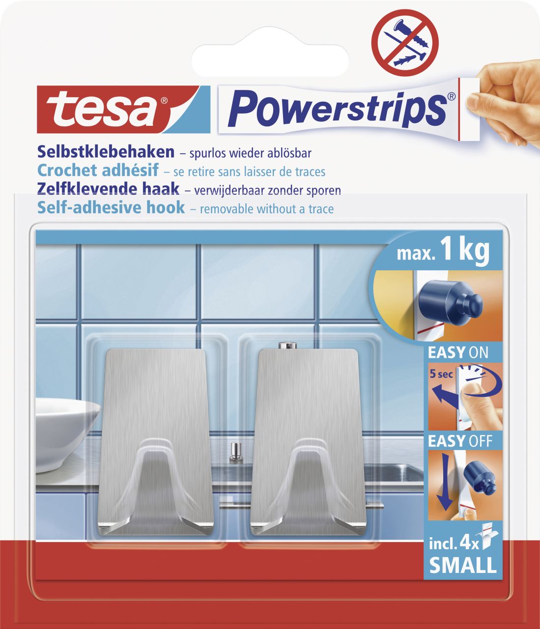 tesa Powerstrips Haken Small rechteckig, Edelstahl von Tesa