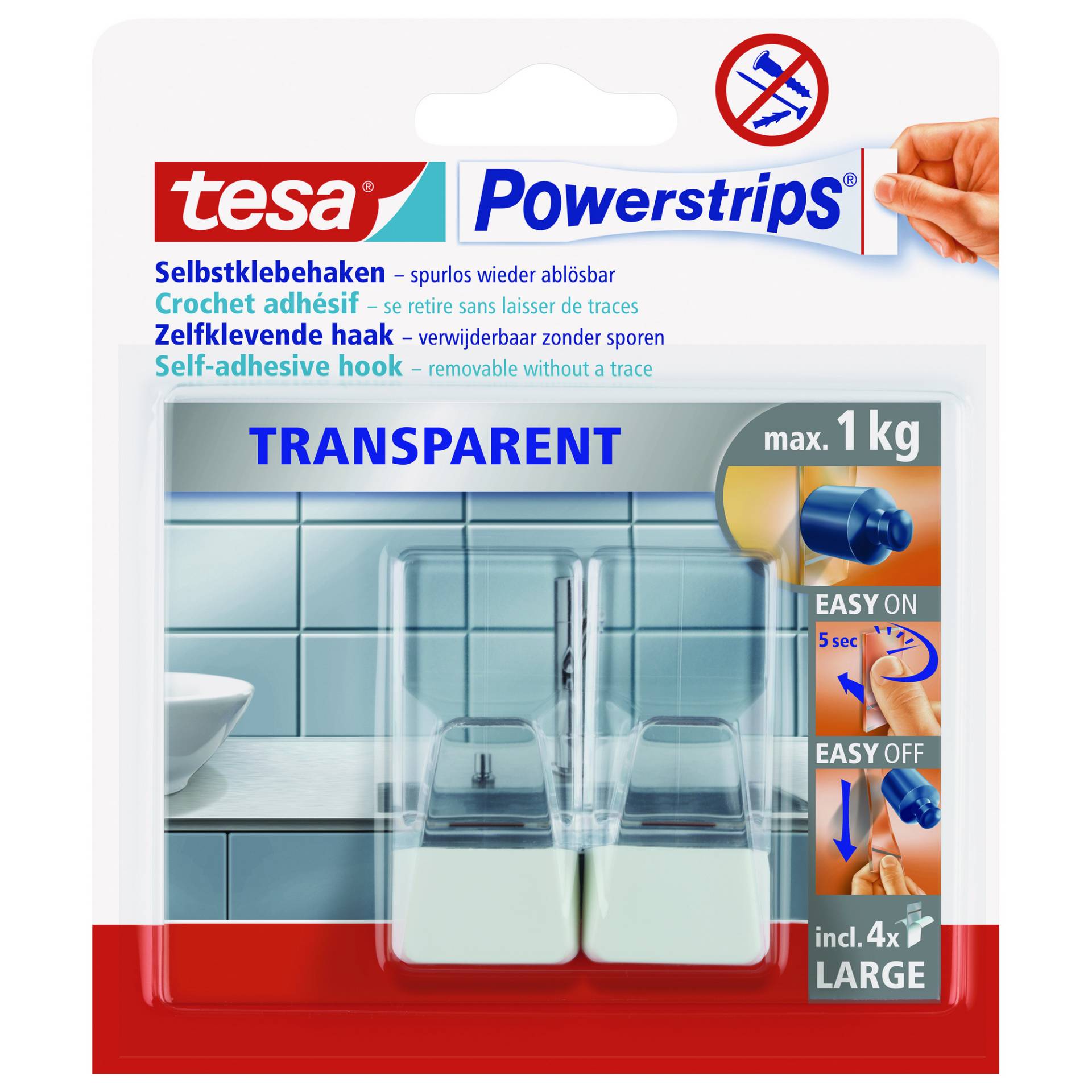 tesa Powerstrips Haken "Transparent" weiß von Tesa