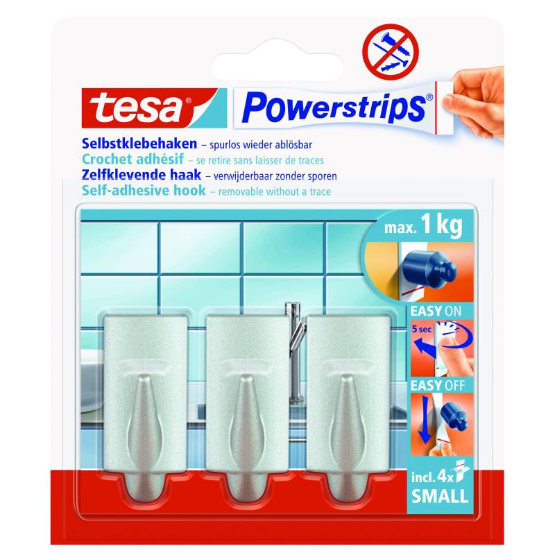 tesa Powerstrips Haken small matt verchromt 3 Stück von Tesa
