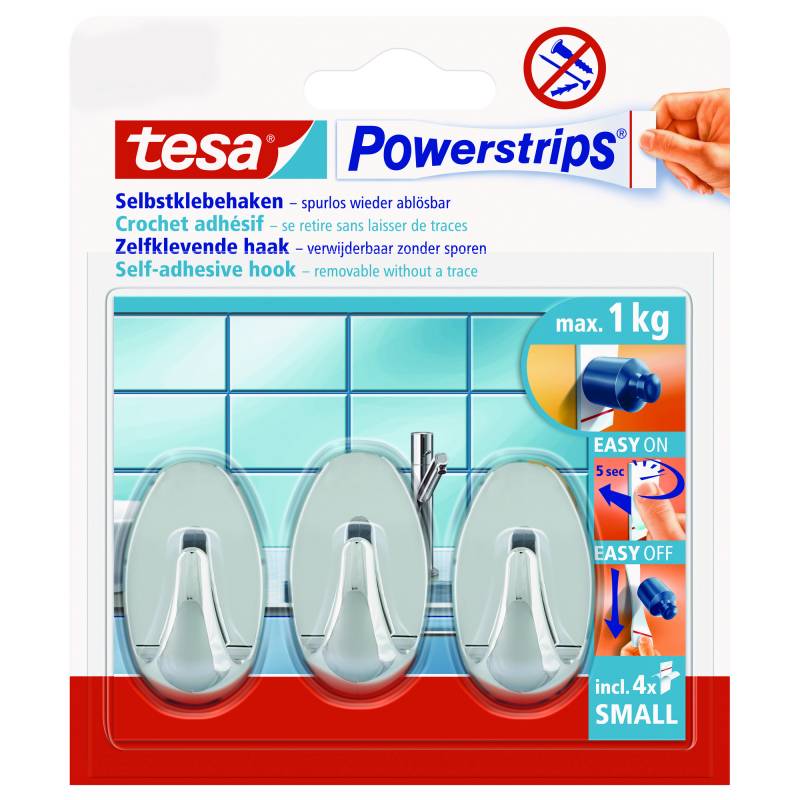 tesa Powerstrips Haken small oval chromfarben von Tesa