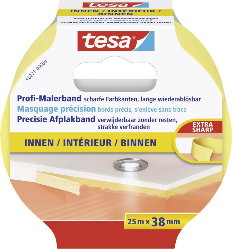 tesa Profi-Malerband Innen 25 m x 38 mm, gelb tesa Profi-Malerband Innen 25 m x 38 mm, gelb von Tesa