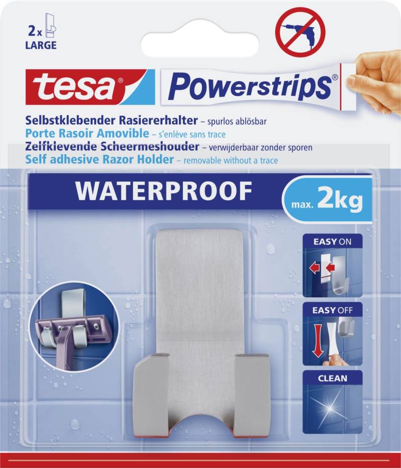 tesa Rasiererhalter Powerstrip Edelstahl, waterproof von Tesa
