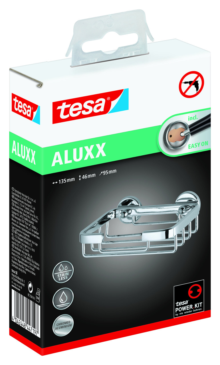 tesa Seifenkorb ALUXX zum Kleben viereckig 1 Ablage verchromt 14 cm von Tesa