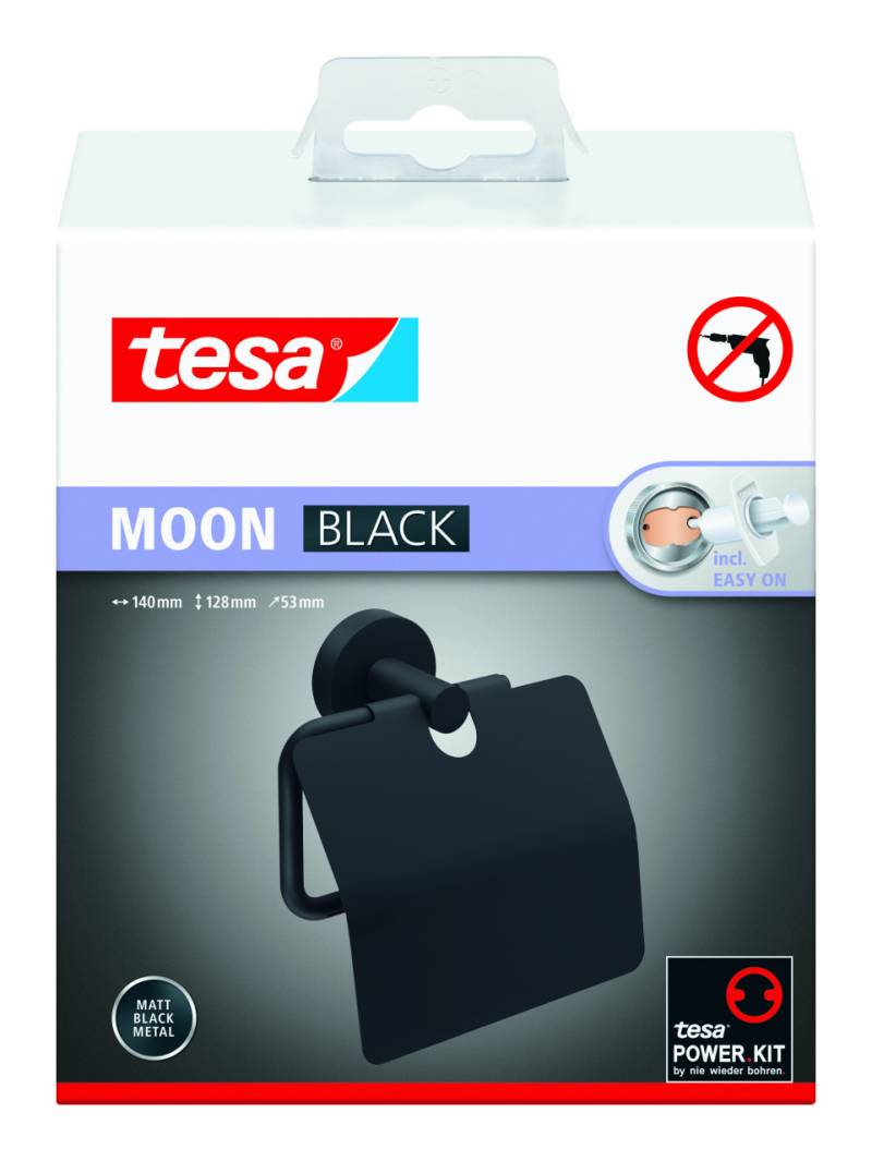 tesa WC-Papierrollenhalter MOON Black zum Kleben mit Deckel von Tesa