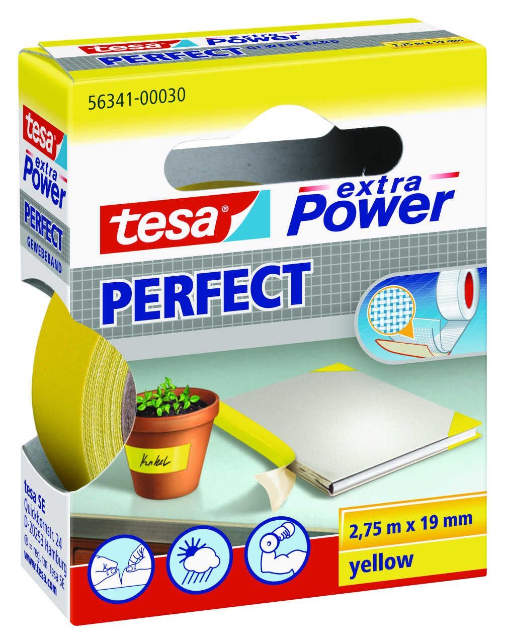 tesa extra Power Gewebeband Perfect 2,75 m x 19 mm, gelb von Tesa