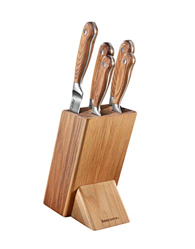 Tescoma Feelwood Premium Messerblock-Set I 5 Spitzen-Kochmesser aus rostfreiem Stahl im edlen Holzblock I Ergonomisches Design für Präzision und Komfort von Tescoma