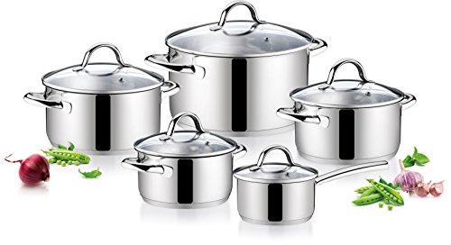 Tescoma AMBITION Premium-Topfset 10-teilig | Geeignet für alle Herdarten | Mit Messskala & Robusten Glasdeckeln | Vielseitig & Langlebig | Inkl. 5 Töpfen & Deckeln von Tescoma