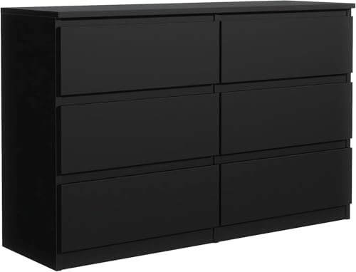 Tesconcept Kommode mit 6 Schubladen 120cm Schwarz Matt, Sideboard Schrank, Mehrzweckschrank Regal Wohnzimmer Schlafzimmer Möbel | 120x79x39cm | Spanplatte Plattenstärke 18mm4 von Tesconcept