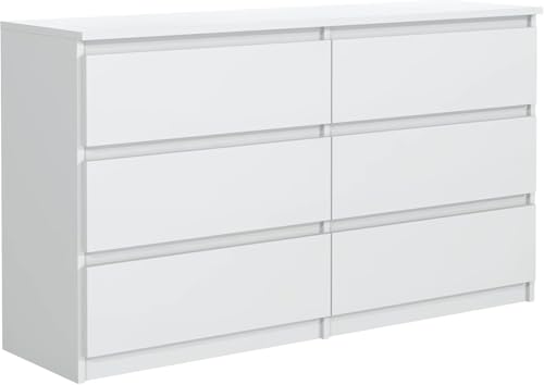 Tesconcept Kommode mit 6 Schubladen 120cm Weiß Matt, Sideboard Schrank, Mehrzweckschrank Regal Wohnzimmer Schlafzimmer Möbel | 120x79x39cm | Spanplatte Plattenstärke 18mm4 von Tesconcept