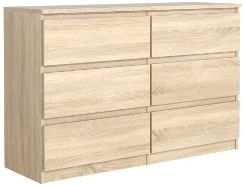 Tesconcept Kommode mit 6 Schubladen 140cm Sonoma, Sideboard Schrank, Mehrzweckschrank Regal Wohnzimmer Schlafzimmer Möbel | 140x79x39cm | Spanplatte Plattenstärke 18mm4 von Tesconcept