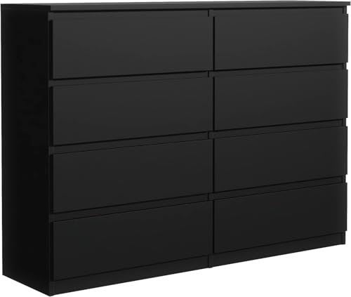 Tesconcept Kommode mit 8 Schubladen 120cm Schwarz, Sideboard Schrank, Mehrzweckschrank Regal Wohnzimmer Schlafzimmer Möbel | 120x101,5x39cm | Spanplatte Plattenstärke 18mm4 von Tesconcept