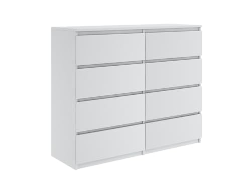 Tesconcept Kommode mit 8 Schubladen 140cm Weiß Matt, Sideboard Schrank, Mehrzweckschrank Regal Wohnzimmer Schlafzimmer Möbel | 140x100x33cm | Spanplatte Plattenstärke 16mm4 von Tesconcept