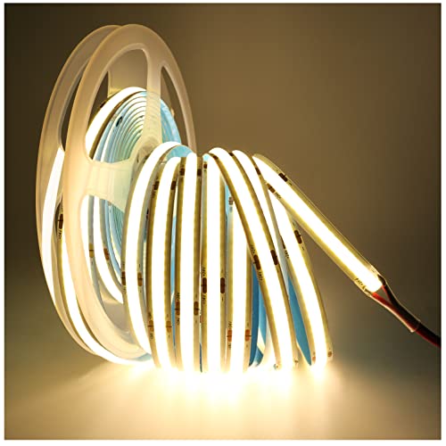 Tesfish LED Streifen Lichts 24V, Band COB Natürliches Weiß 4000K 5M 320 LEDs/M Insgesamt 1600 LEDs Neon Licht Flexibel Lichtleisten Leiste für Party, Theke, Regal, Wohnkultur von Tesfish
