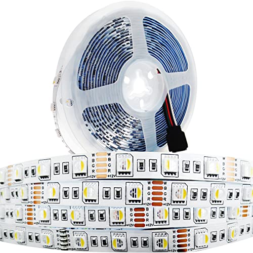 Tesfish 12V LED Streifen Licht, 4 in 1, RGBWW RGB + Warmweiß 3000K 5M Mischfarben Strip Lichtband SMD 5050 IP20 300 LEDs Band Lichtleiste Leiste für Schlafzimmer, Küche Dekoration von Tesfish
